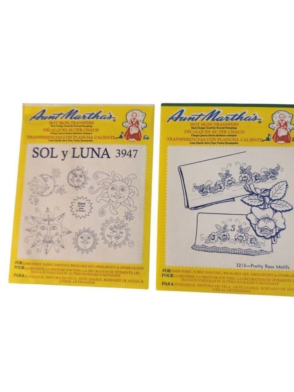 Aunt Martha's Hot Iron Transfers Sol Y Luna 3947 Rose Motifs 3213